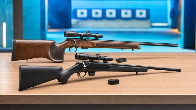 CZ 457 Varmint MTR a Tikka T1x MTR položené vedľa seba na streleckom stole.