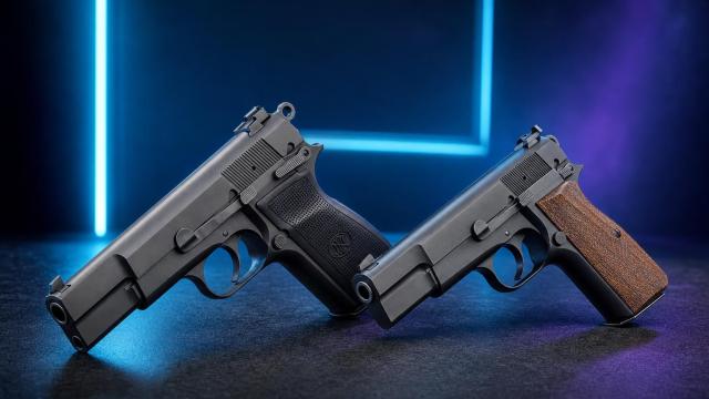 FN High Power a Springfield Armory SA-35 položené vedľa seba bez zásobníkov.