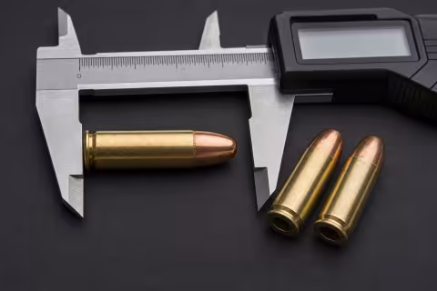 Meranie dĺžky náboja 9 mm Luger s mierne zatlačenou strelou